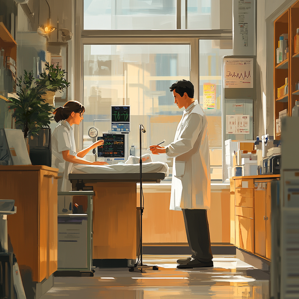 Modern Medical Clinic Interior with Doctor Examining Patient