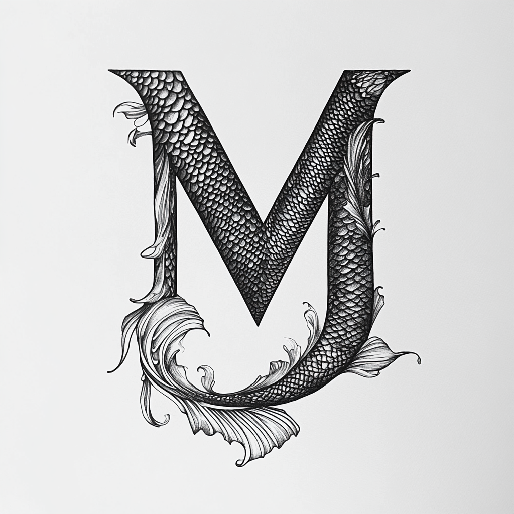 Modern Monogram Design with Mermaid Motifs