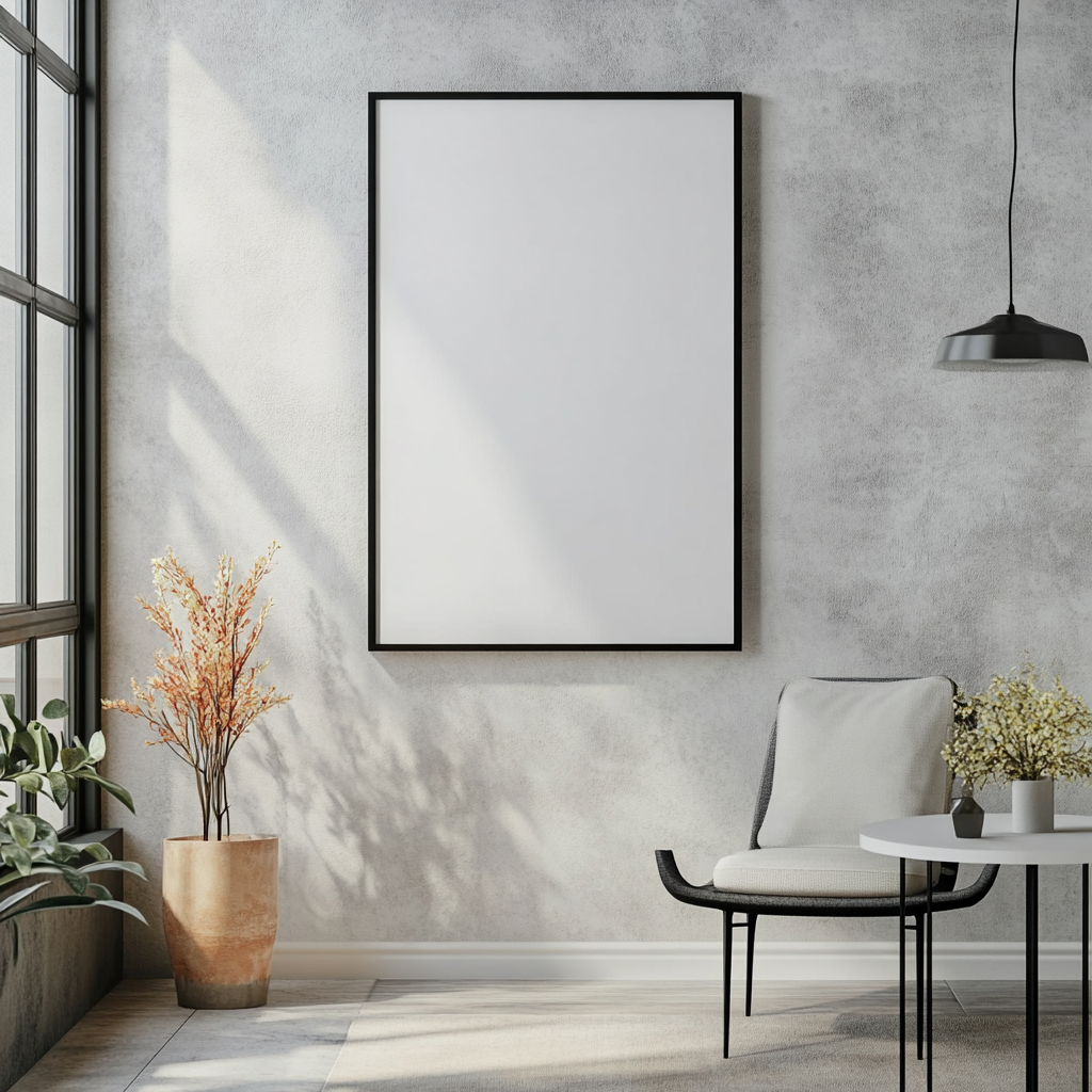 Modern White A3 Frame Mockup in Bright Lounge Room