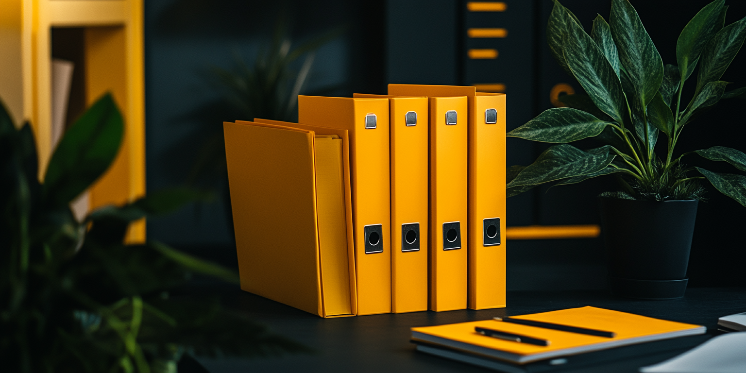 Modern Yellow Files on Clean Black Table