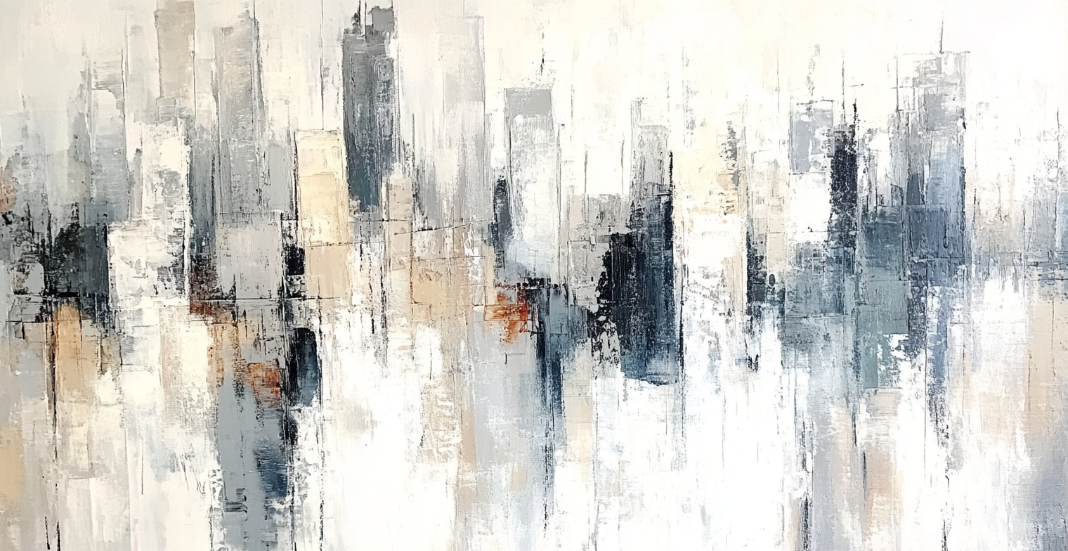 Modern abstract painting of Glasgow skyline with brush strokes.