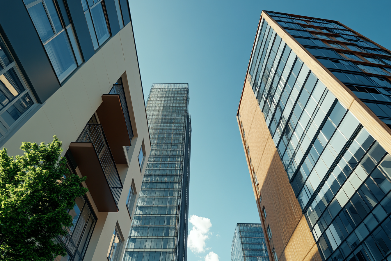 Modern city buildings on clean street