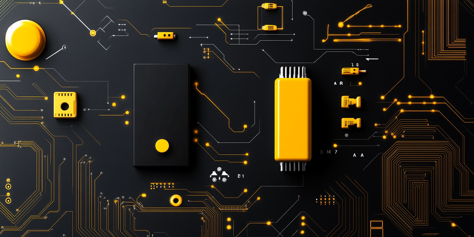 Modern electrical circuit diagram with yellow bulb.