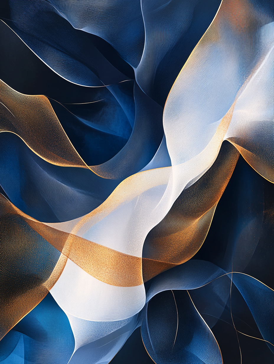 Modern elegant abstract art flow lines blue gold white calm sophistication