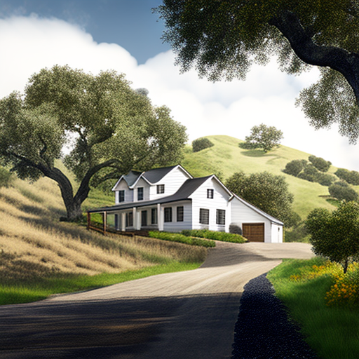 Modern farmhouse on sloping field in San Francisco Bay.