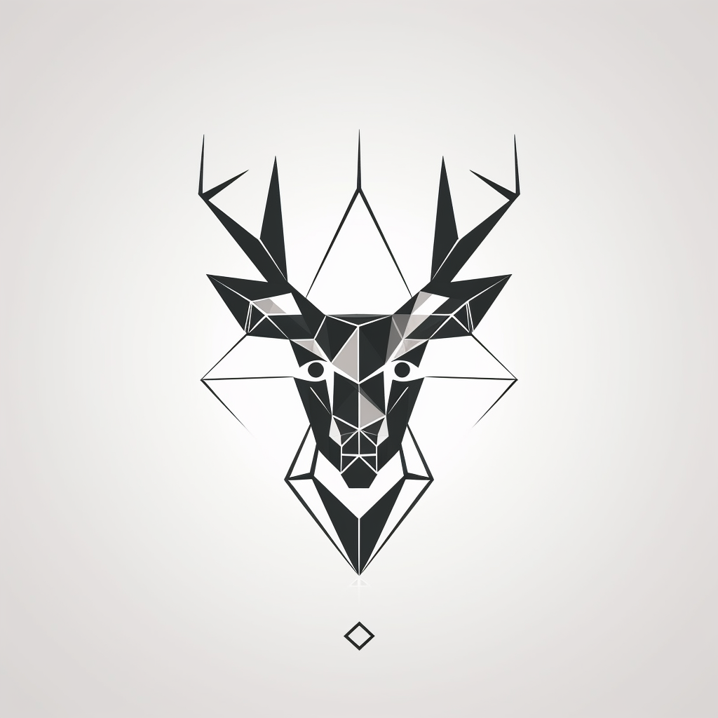 Modern geometric deer logo in black and white.