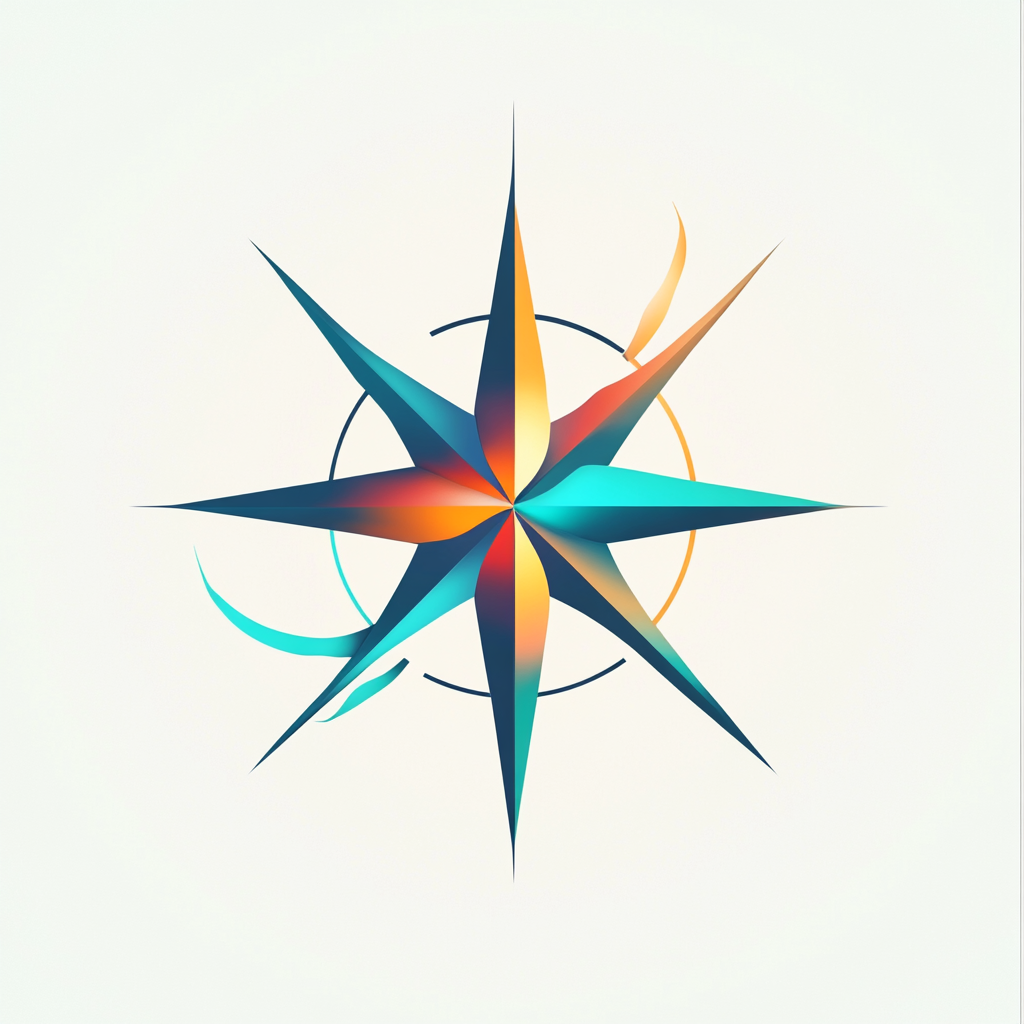 Modern logo features compass symbolizing directions and creativity.