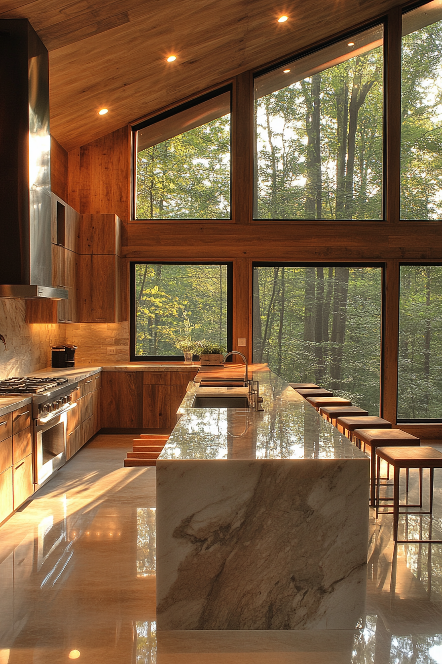 Modern rustic cabin kitchen with sleek lines & natural materials