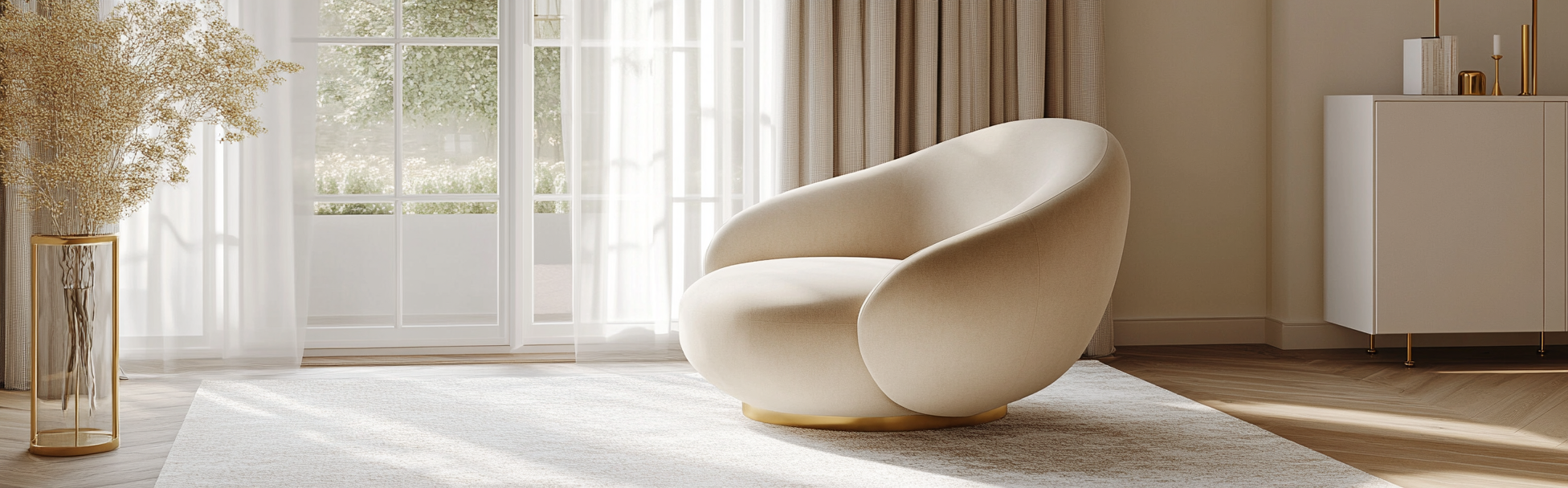 Modern sliding SCANDIC beige almachair with white and gold interior.