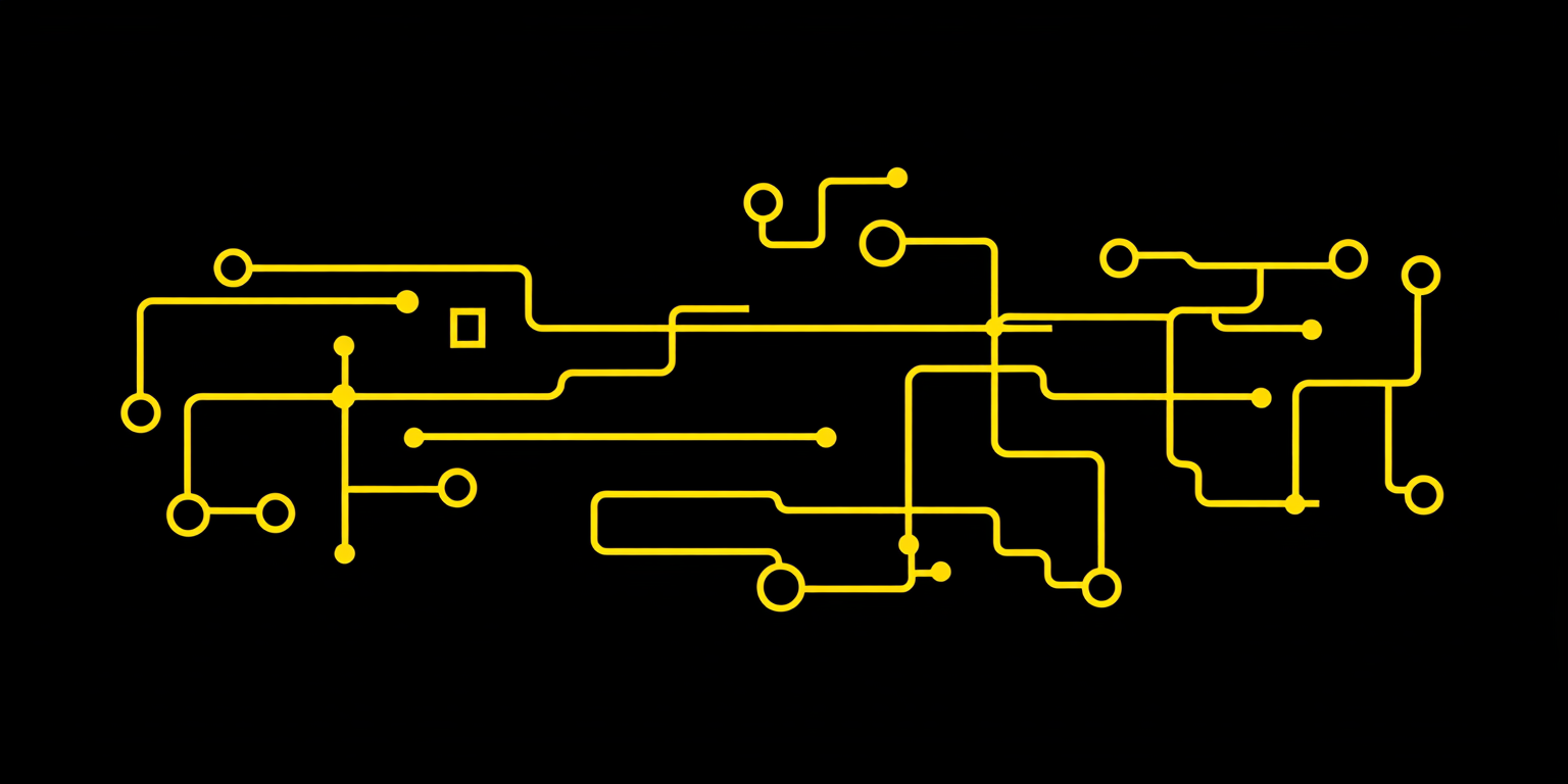 Modern yellow electrical circuit diagram on black background.