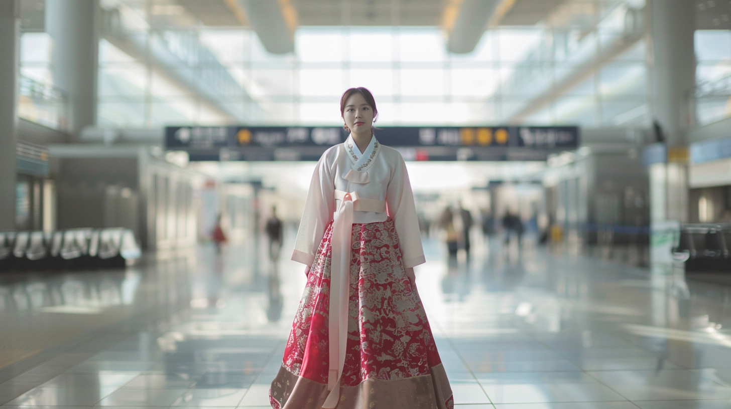 Modernized Hanbok: Young Woman at Incheon Airport