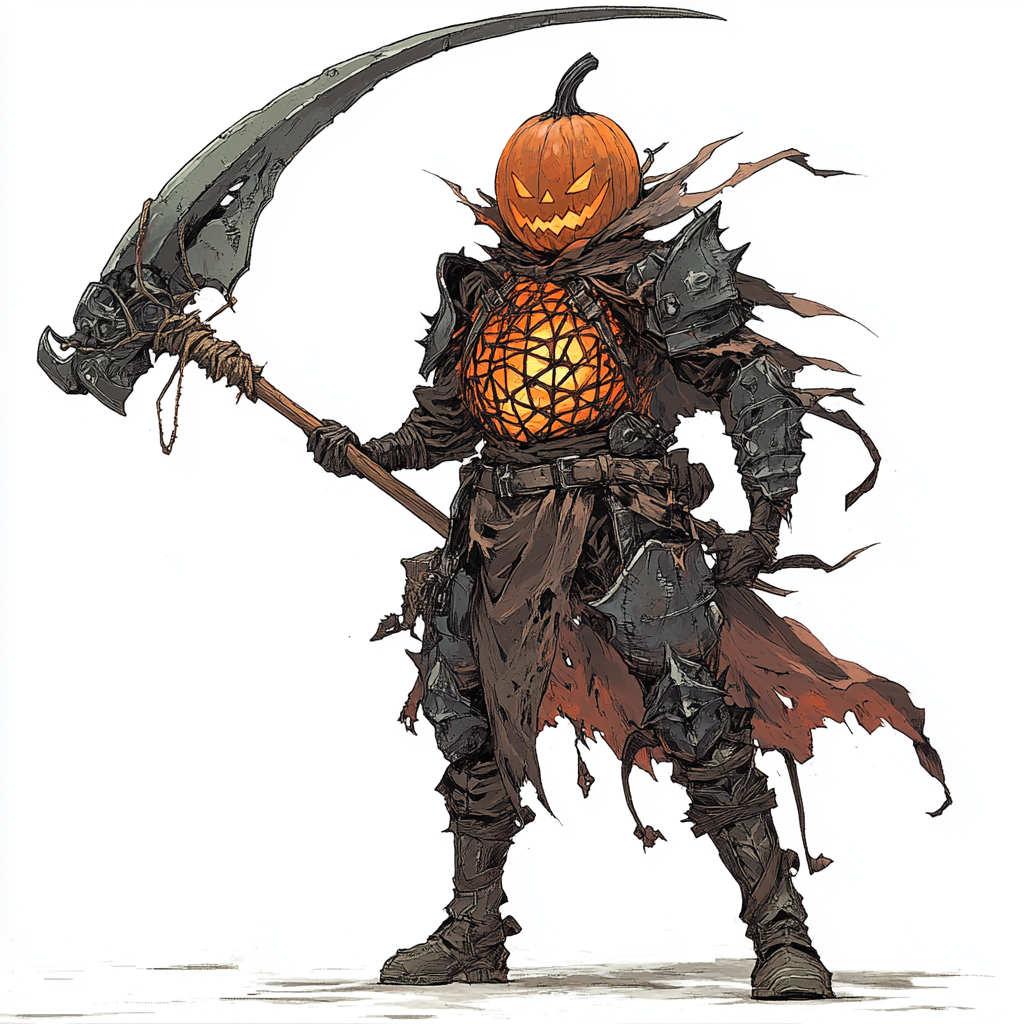 Monster Hunter armor character with pumpkin-like design.