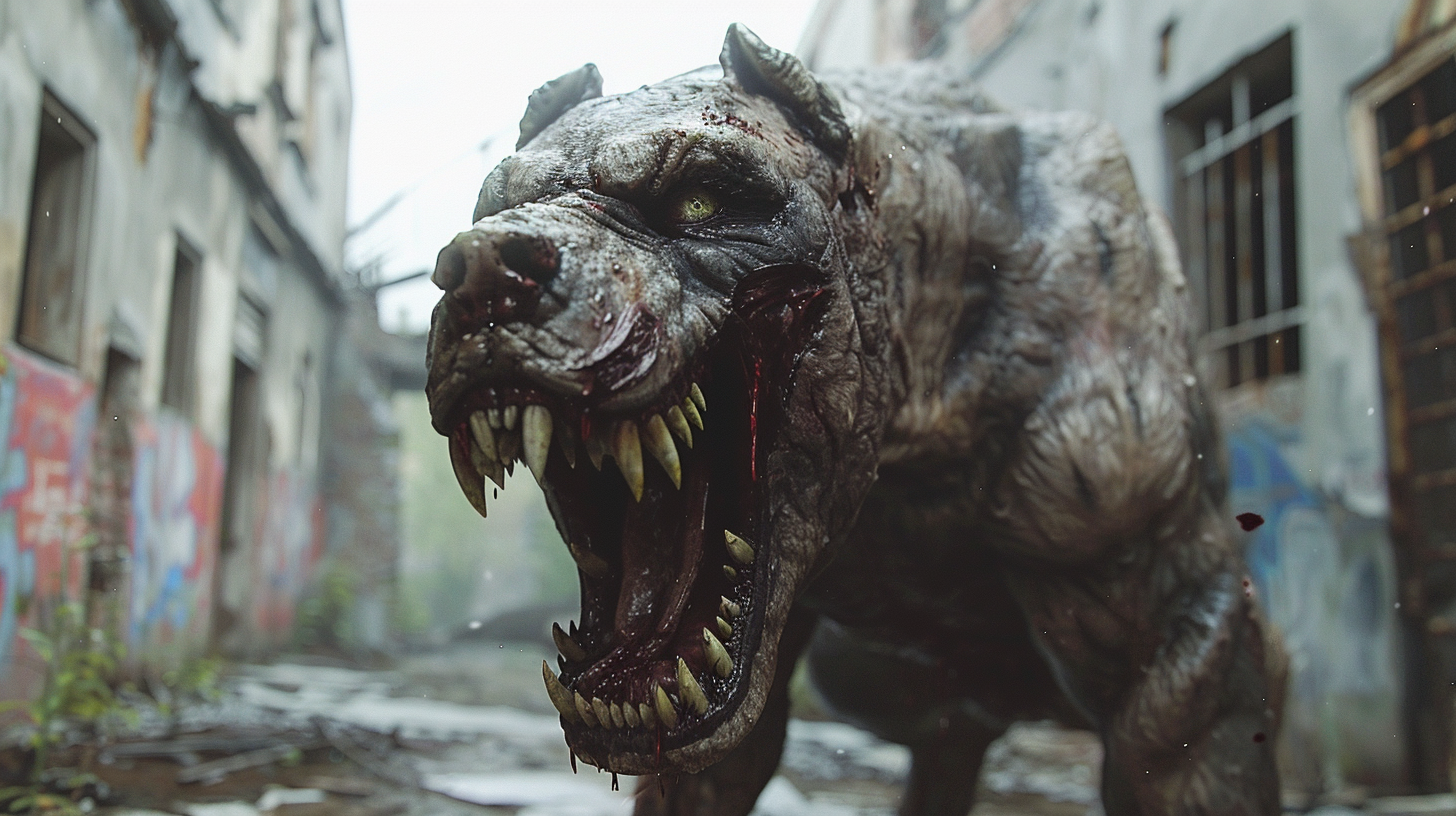 Monstrous Human-Dog Hybrid in Decaying Russian Courtyard