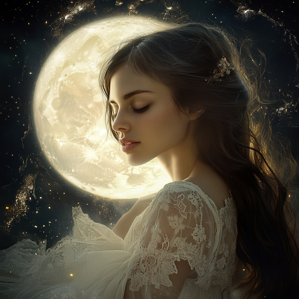 Moon tells secrets, dreams, longing, magic within.