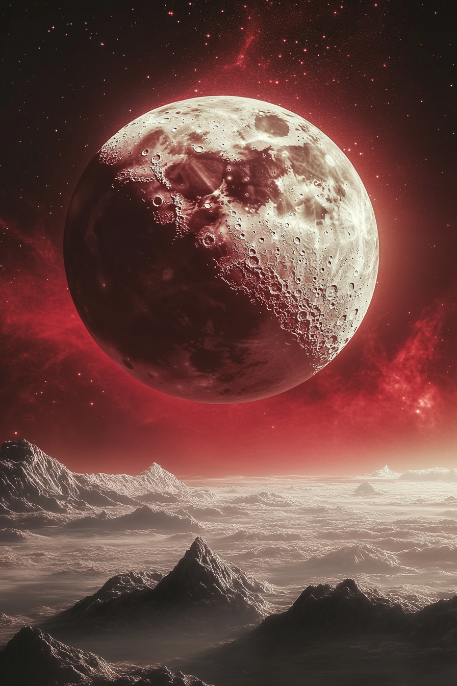 Moonrise shining in space fantasy background, surreal atmosphere.