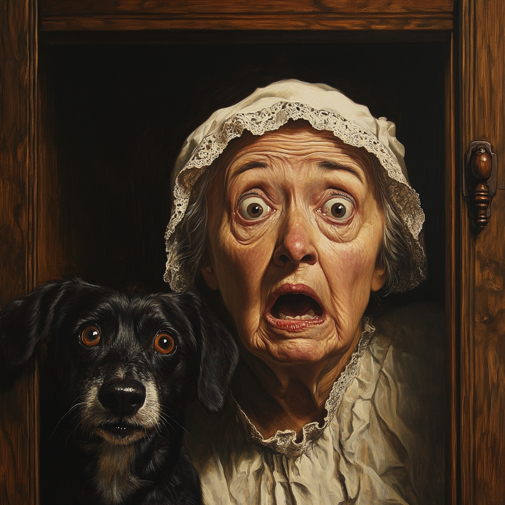 Mother Hubbard and Dog Shocked at Empty Cupboard