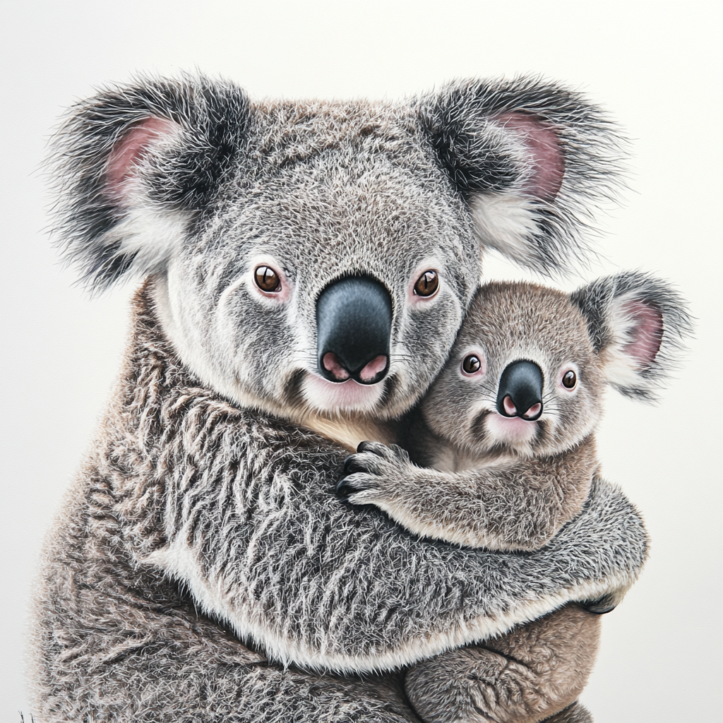 Mother Koala Holds Baby in Watercolour Illustration