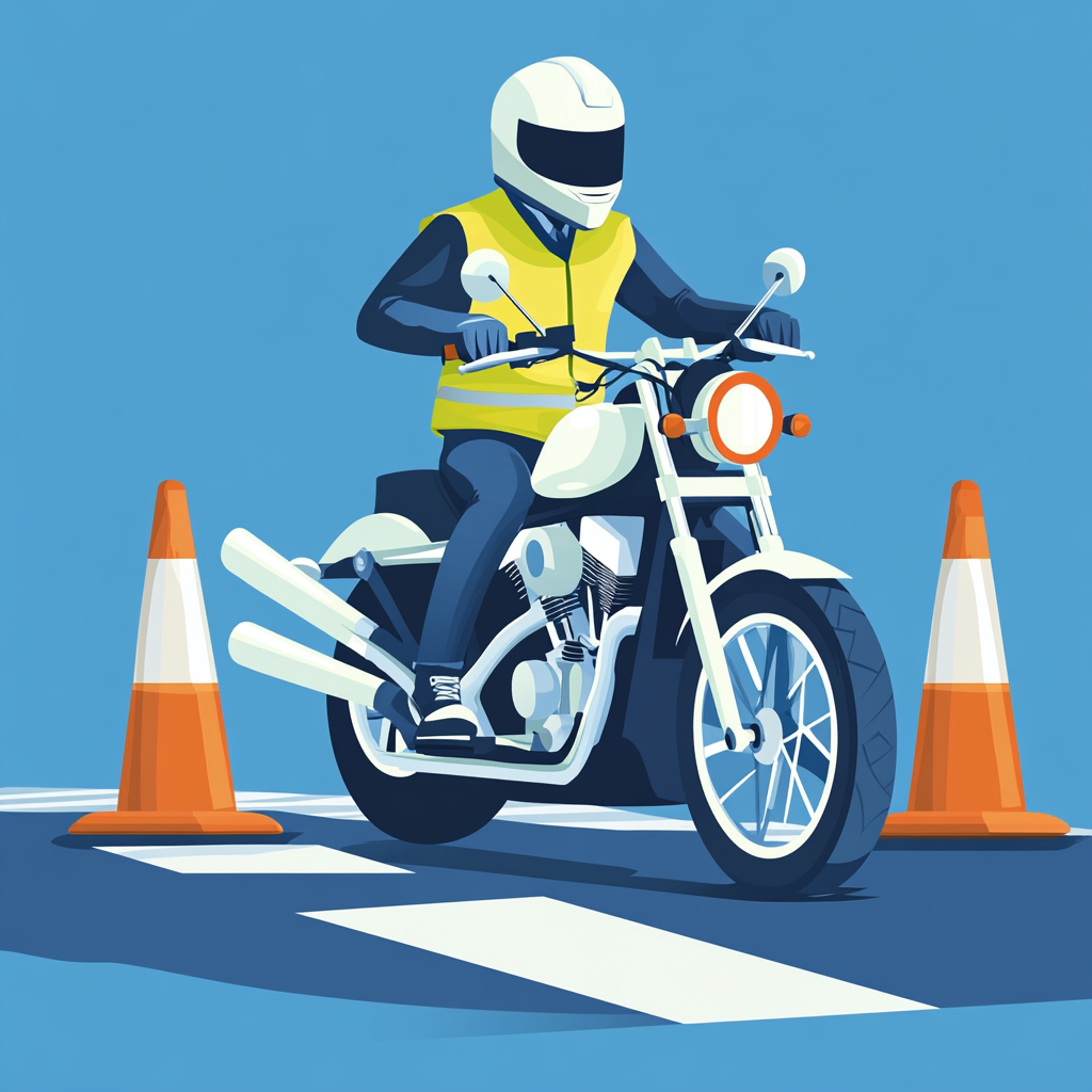 Motorcyclist Riding on Road with Traffic Cones