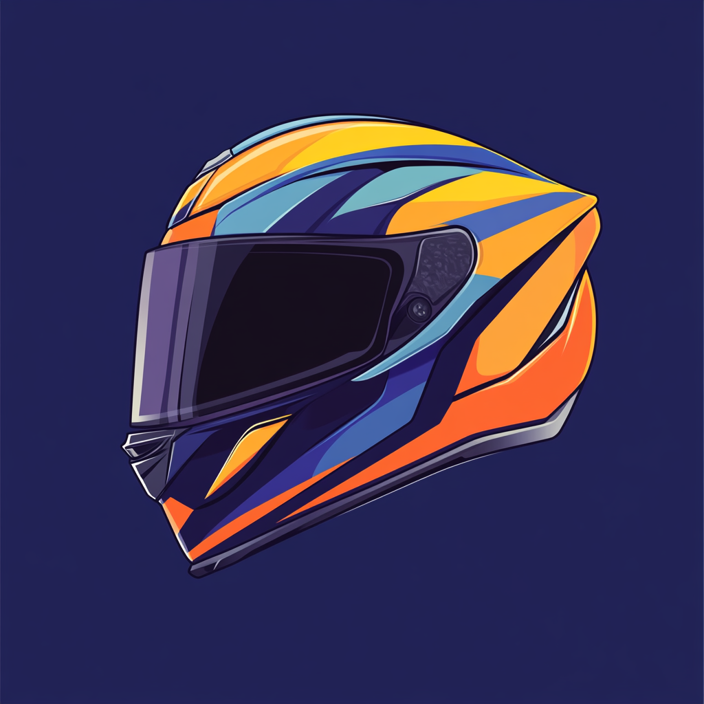 Motorcyclist helmet on blue background for safety poster