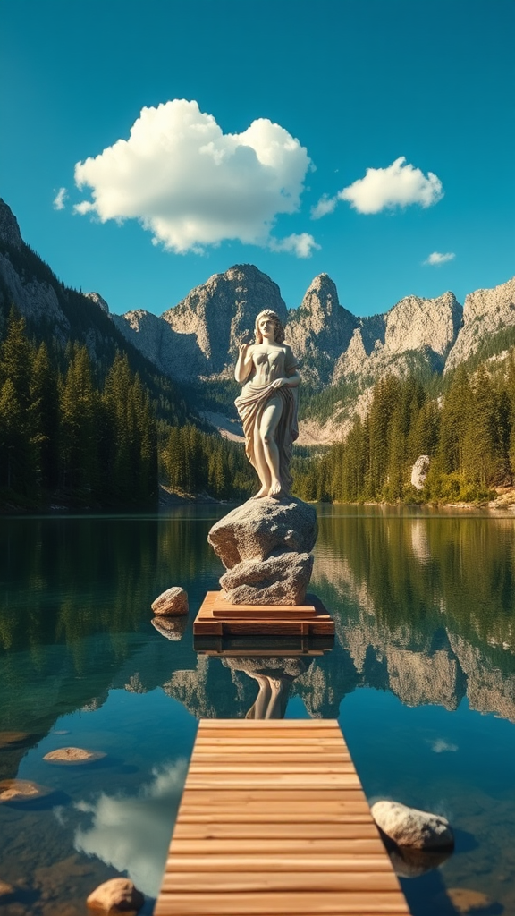 Mountain Lake Reflection with Aphrodite - Stock Photo