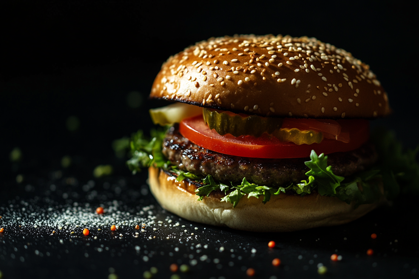 Mouth-watering, tempting close-up of Smash Burger.