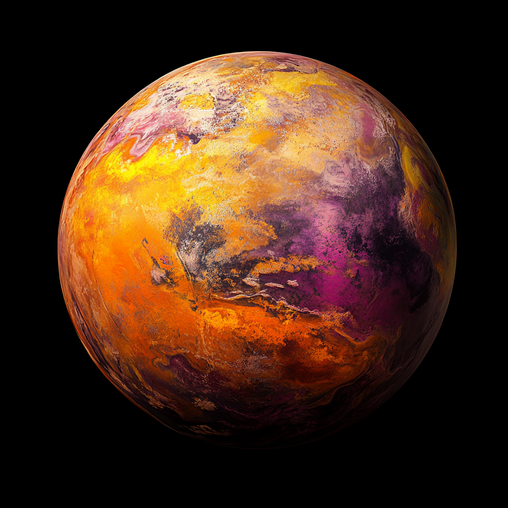 Multicolored Continent Planet with Orange Oceans from Space