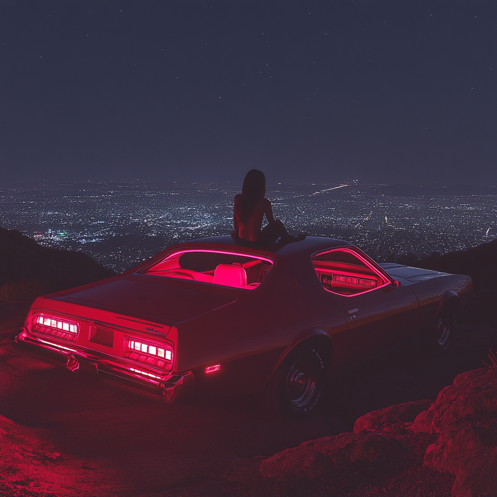 Muscle Car at Night: Woman's Dreamy View