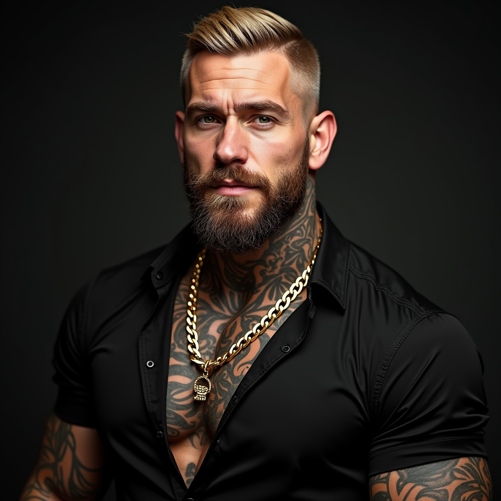 Muscular American Man with Blond Hair and Tattoos