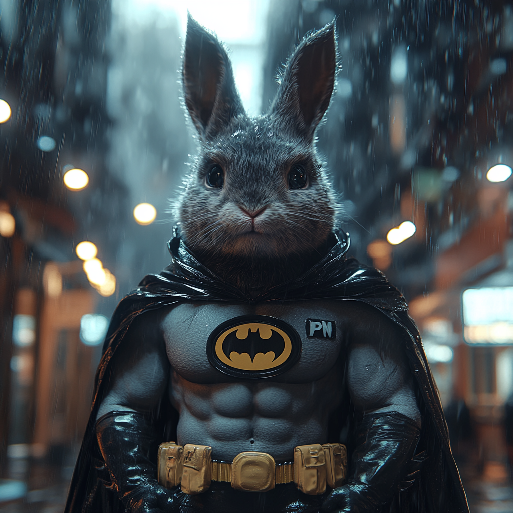 Muscular Rabbit Batman in Gotham City