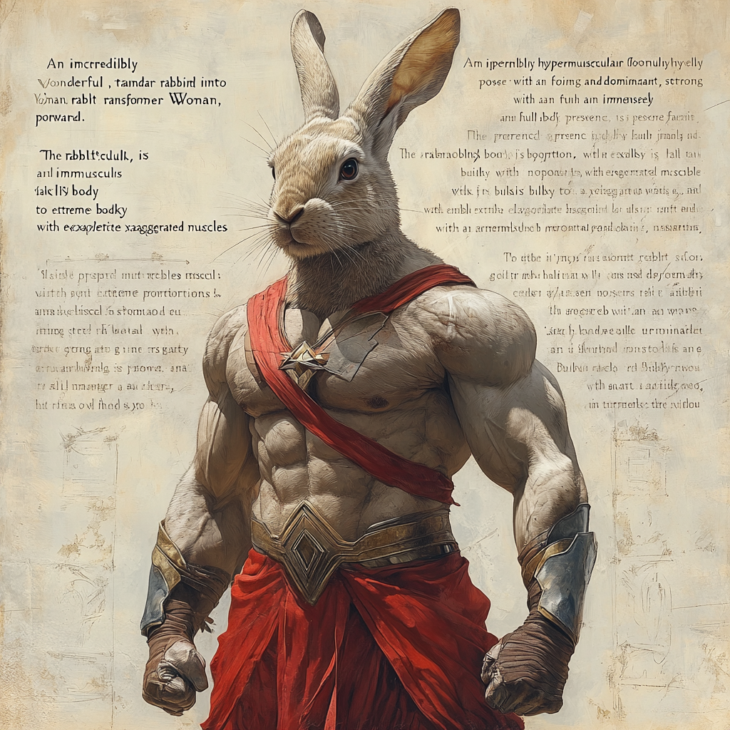 Muscular Rabbit Transformed into Wonder Woman Powerfully Stands