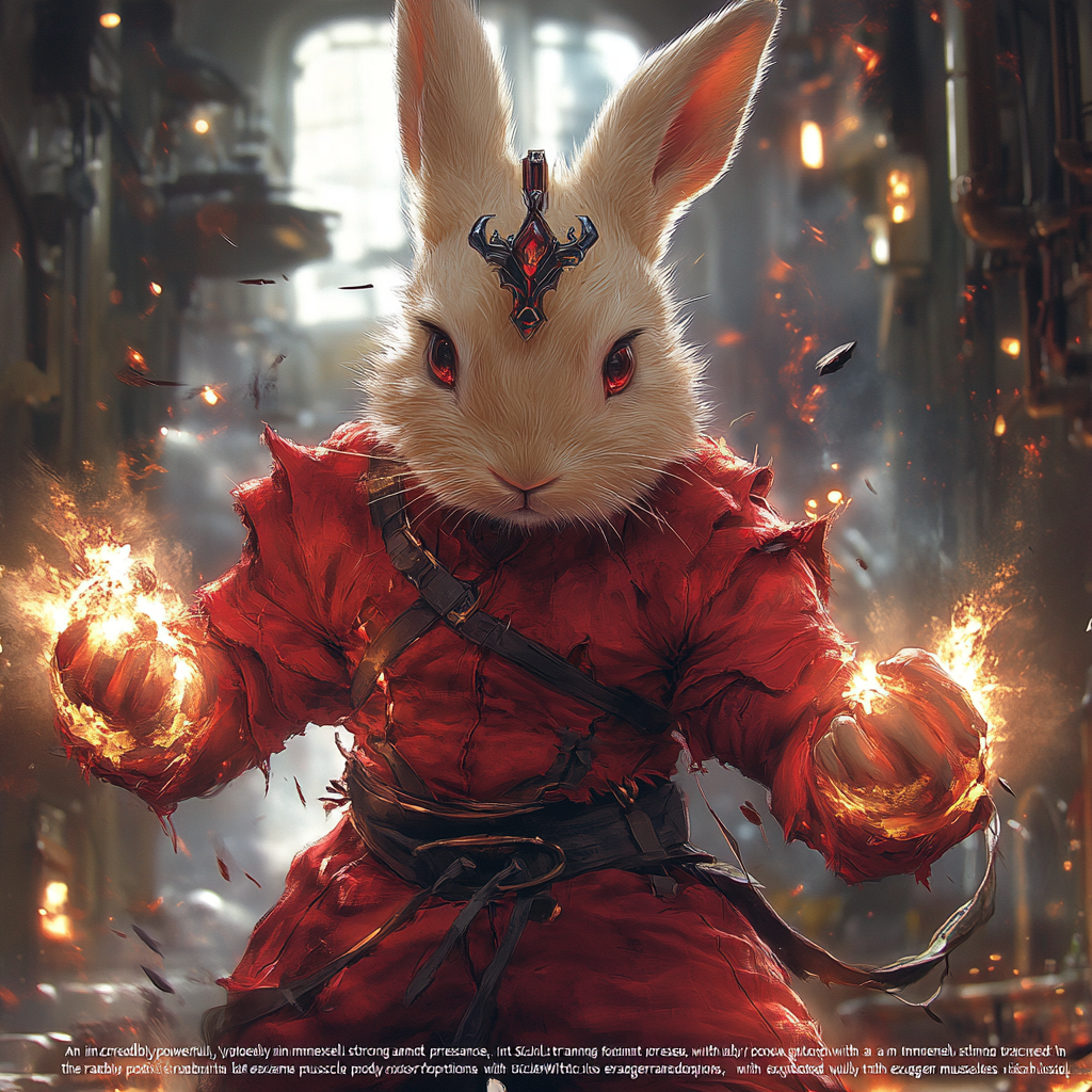 Muscular Scarlet Witch Rabbit in Powerful Pose Mystic Landscape