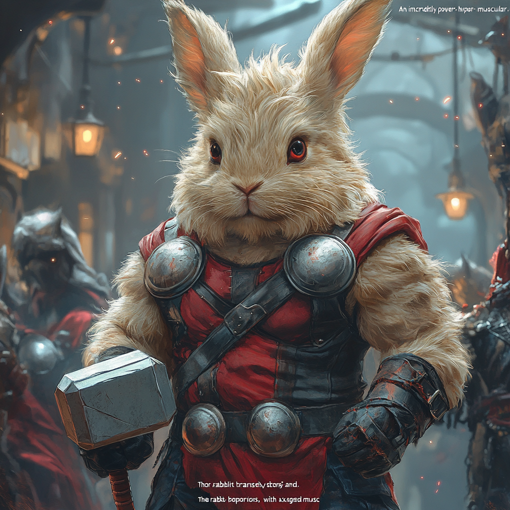 Muscular Thor Rabbit in Dominant Pose with Magic Powers