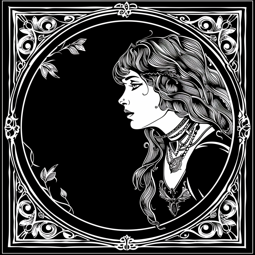 Music inspired black metal art nouveau border concept.