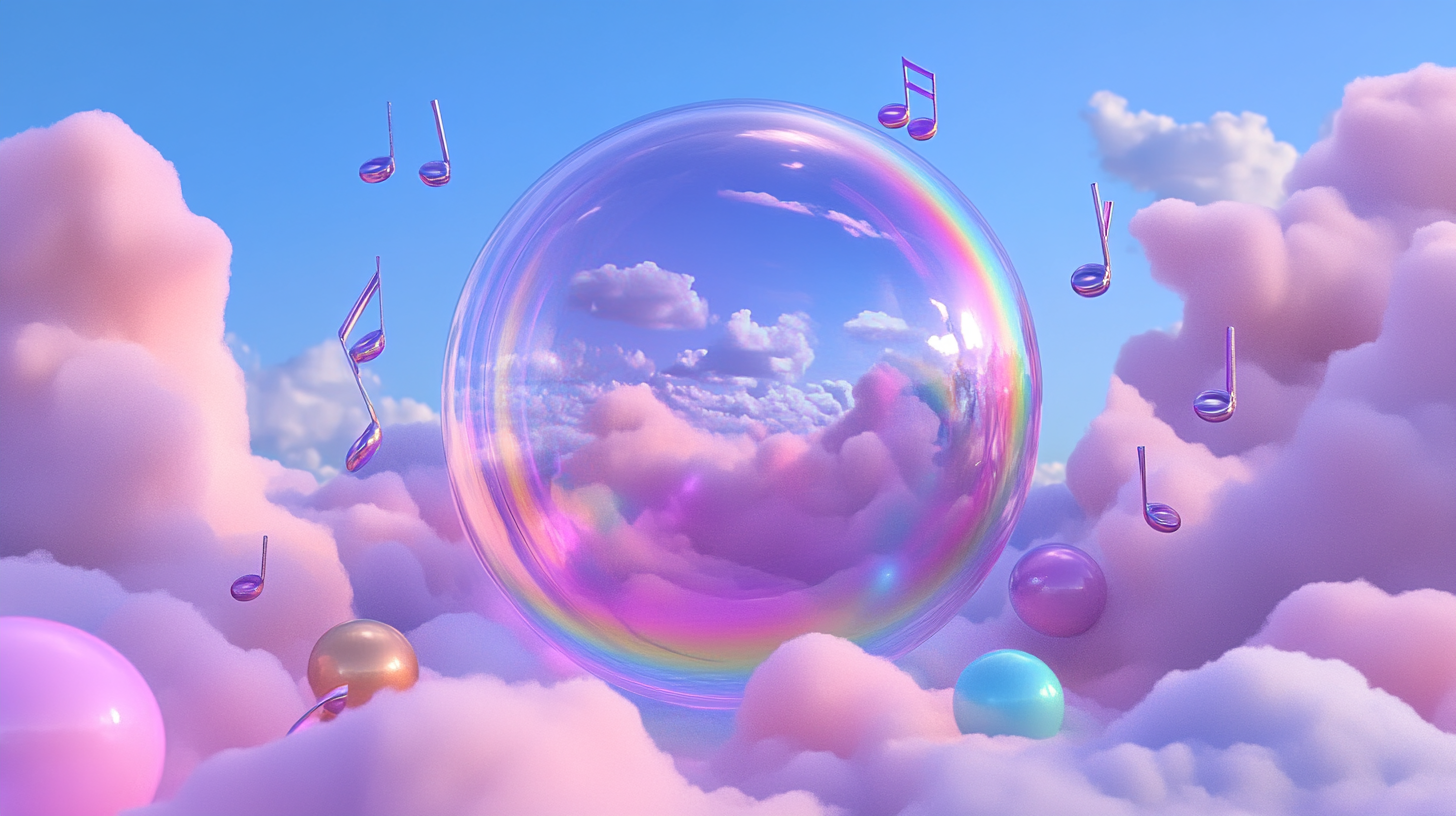 Musical Rainbow Orb in Colorful Clouds