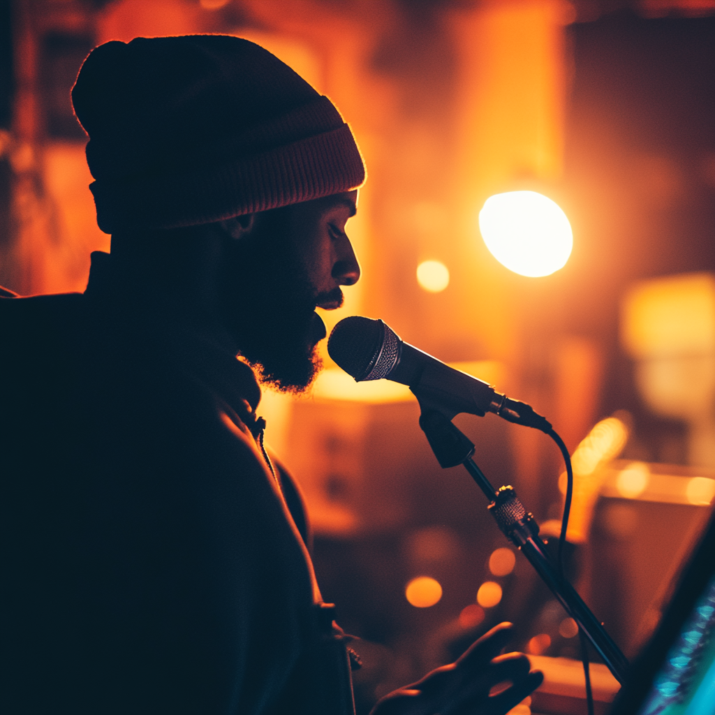 Musician Studio Session with Microphone, Cinematic Style Shot 