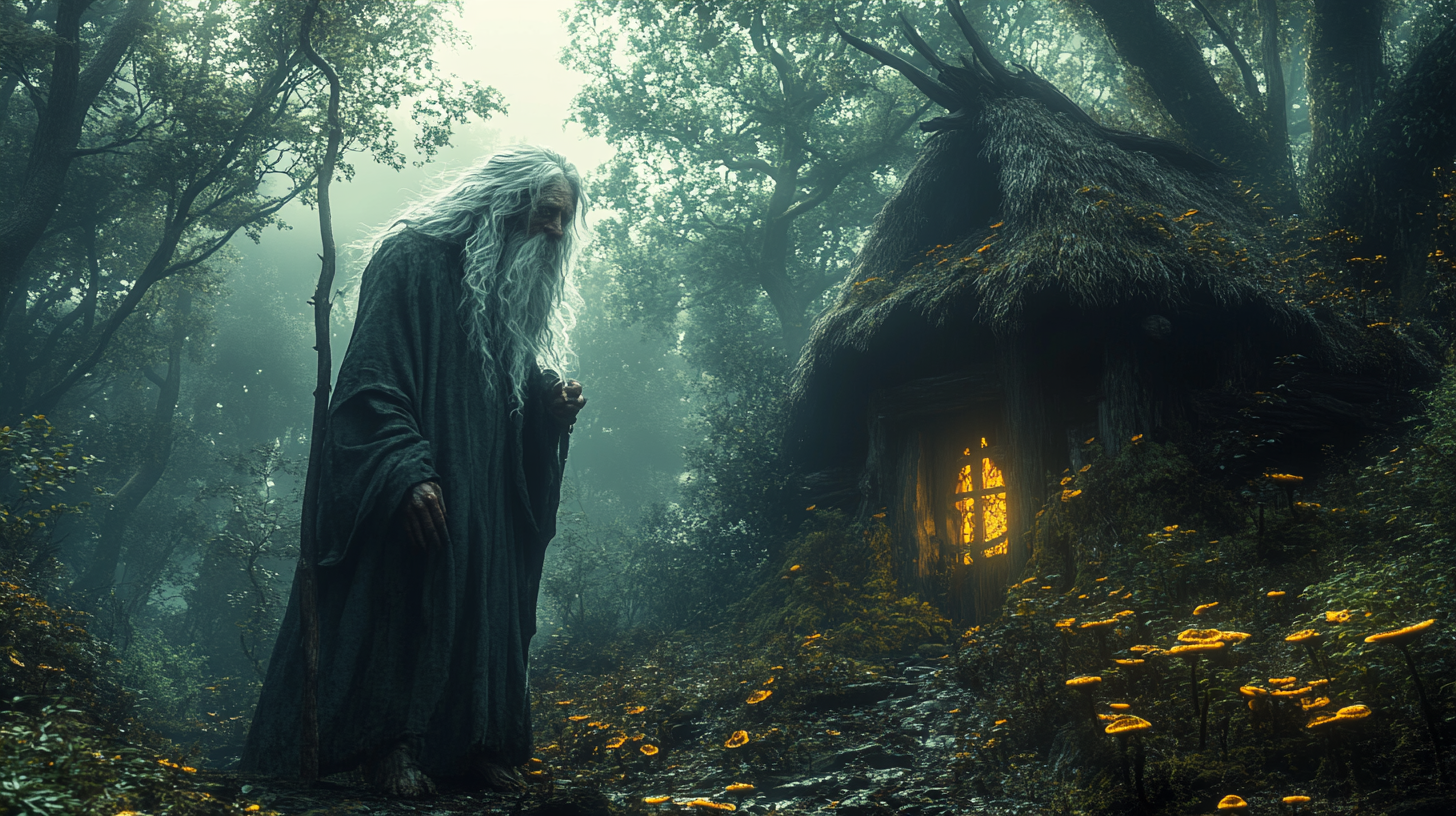 Mysterious Baba Yaga in Enchanted Forest Hut