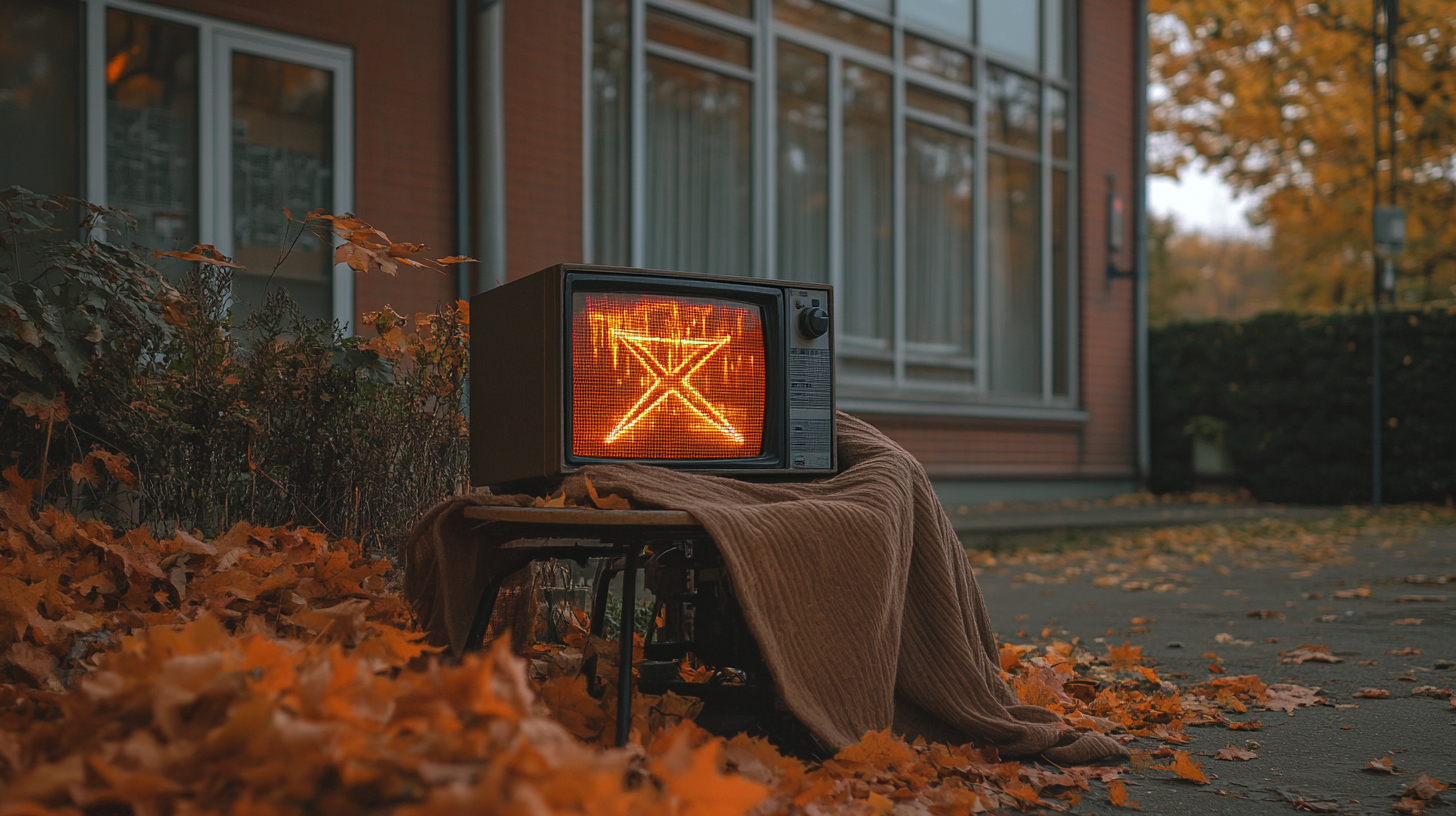 Mysterious Dusk Scene: Haunted Girl and Pentangle TV