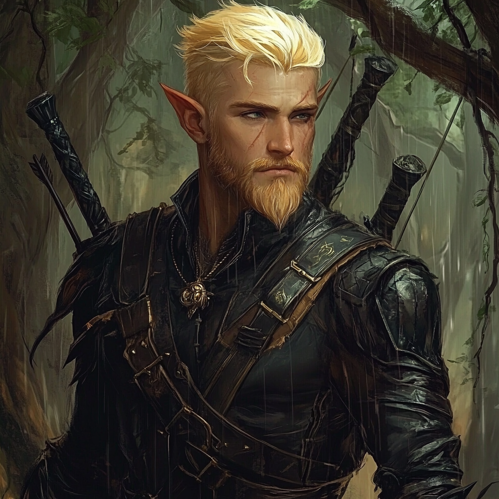 Mysterious Half-Elf Ranger in Dark Woods