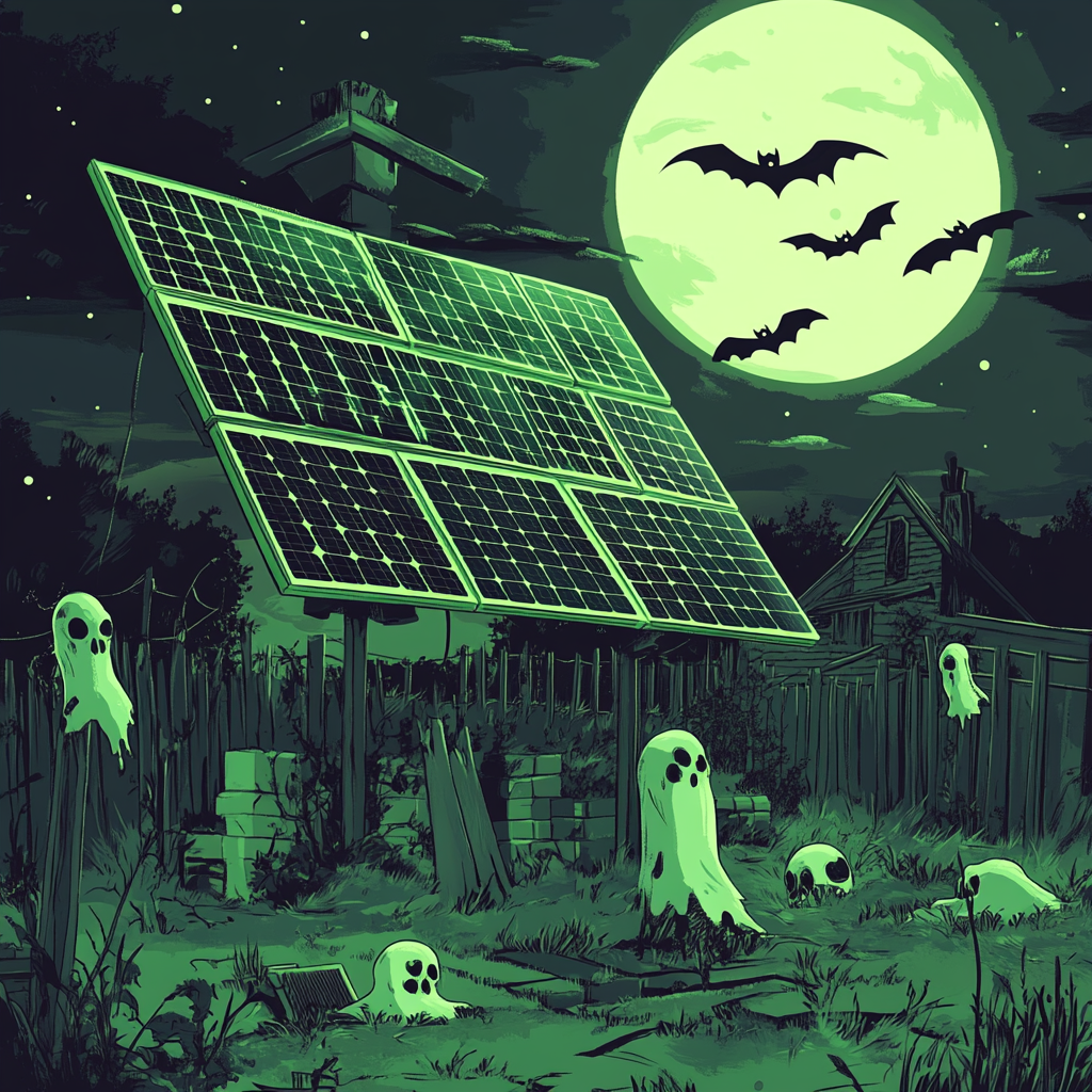 Mysterious Halloween Night with Playful Monsters and Solar Panels