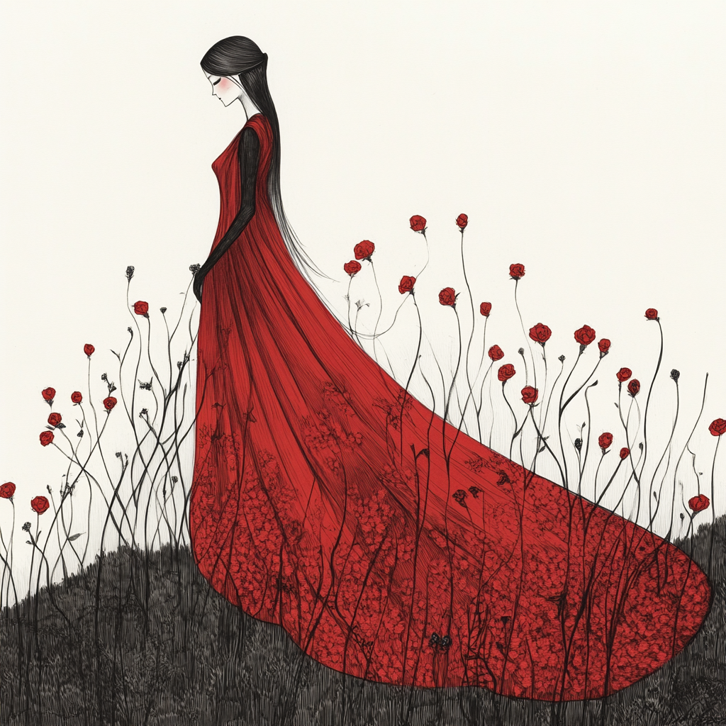 Mysterious Lady in Elegant Red Dress