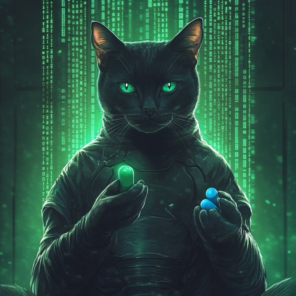 Matrix Morpheus Cat Holds Pill Choice