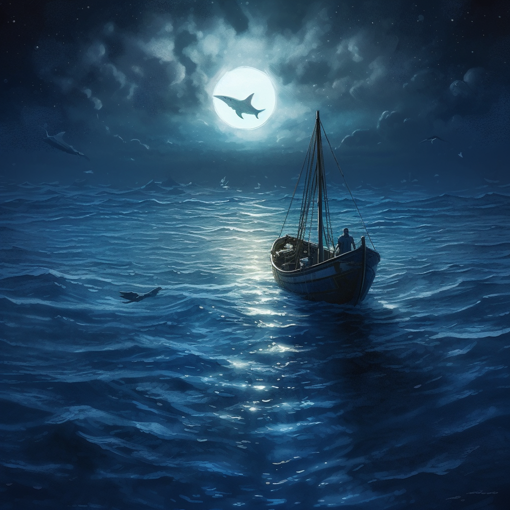 Mysterious Sea Creature Under Moonlit Boat