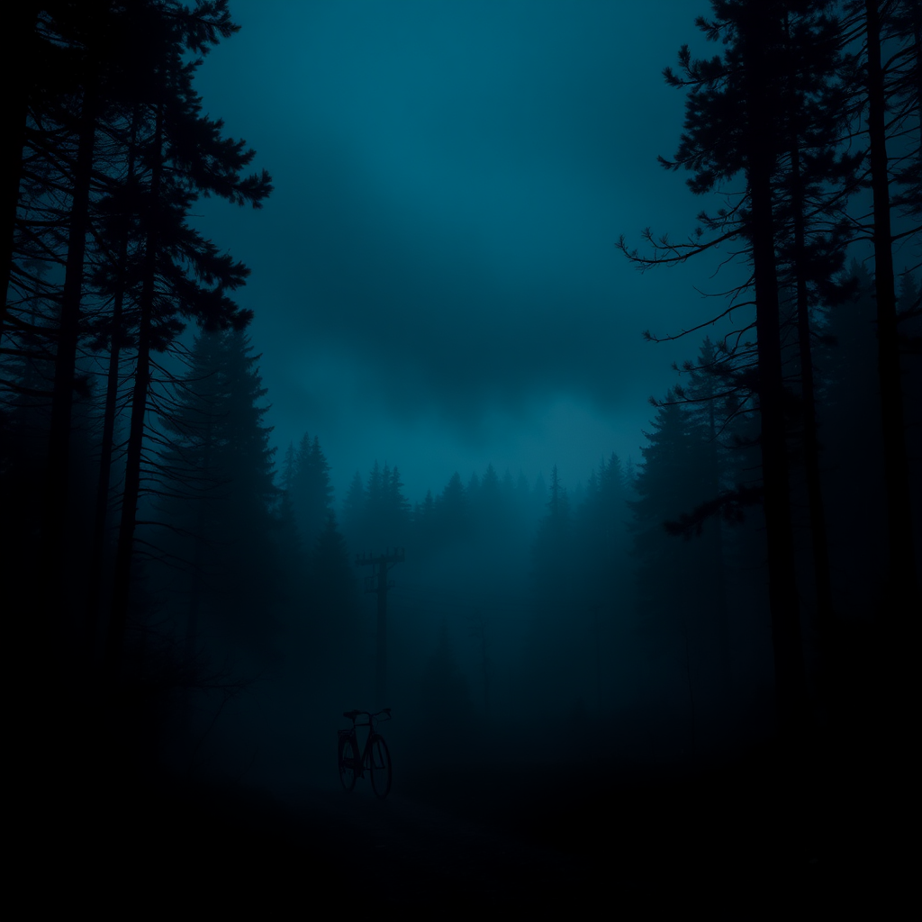 Mysterious Stranger Things forest landscape at night.