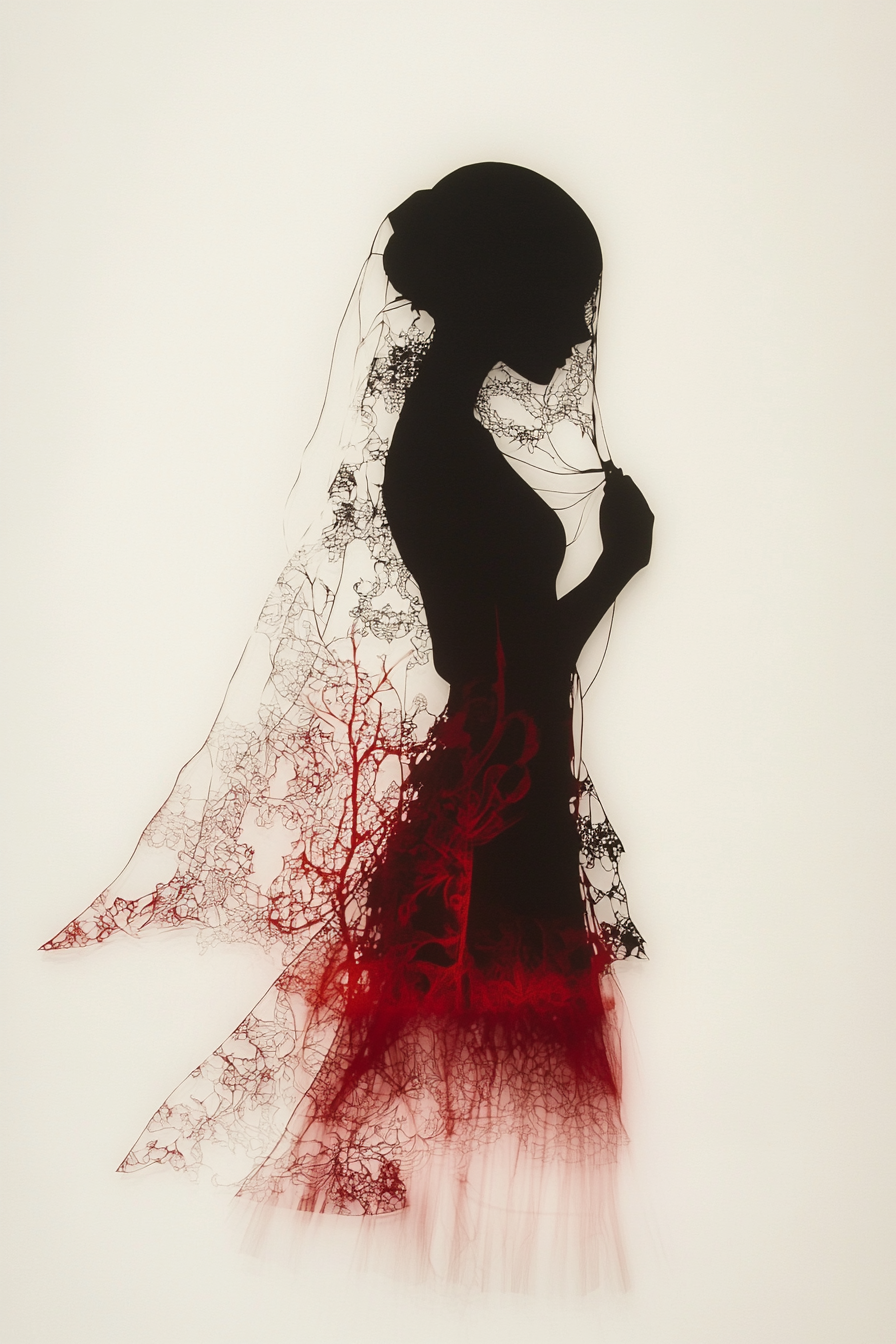 Mysterious Woman in Red Silhouette on Paper