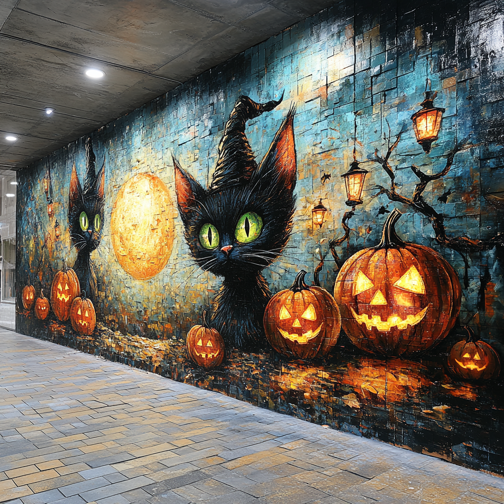 Mystical Halloween Street Art on Big City Wall