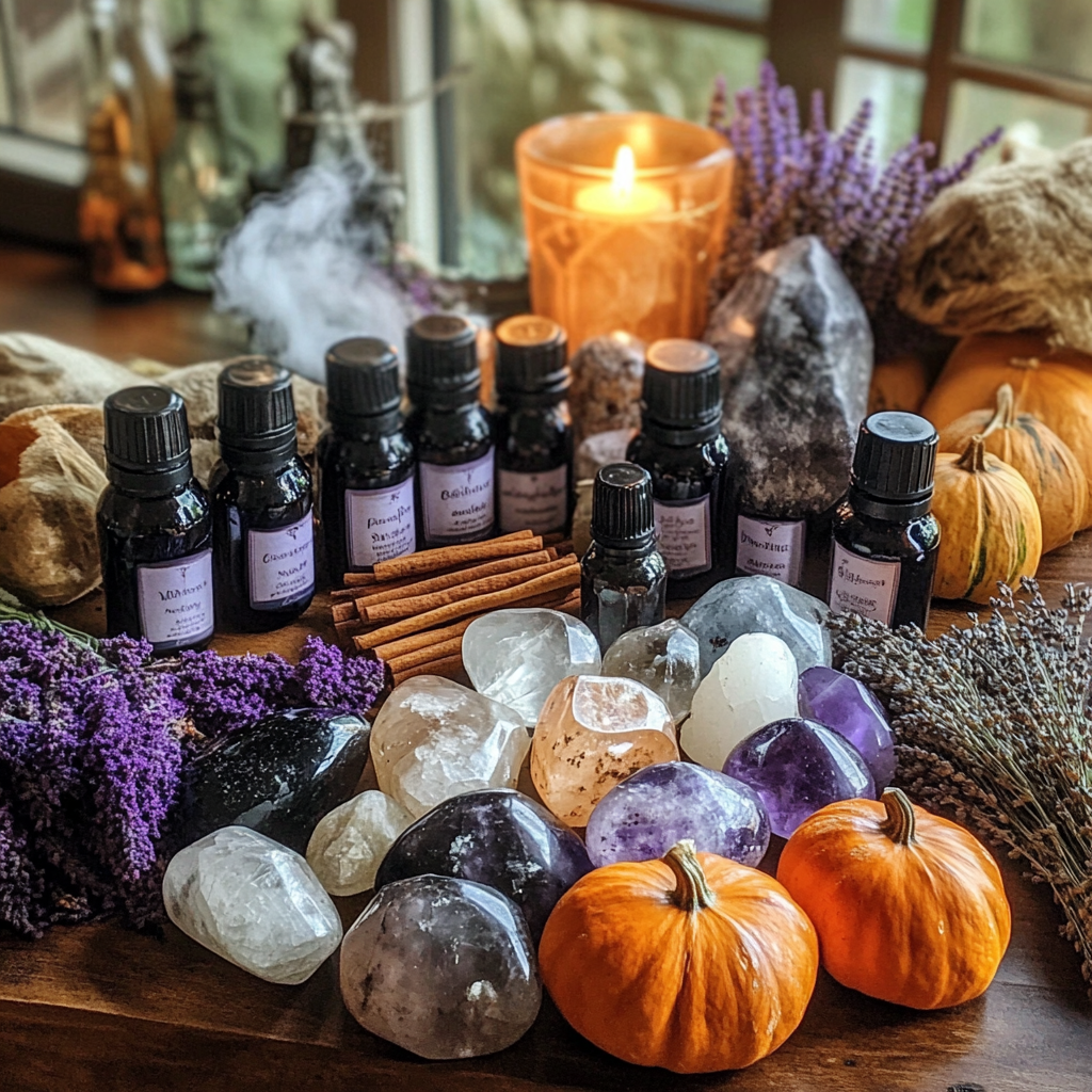 Mystical Samhain Altar with Autumn Symbols