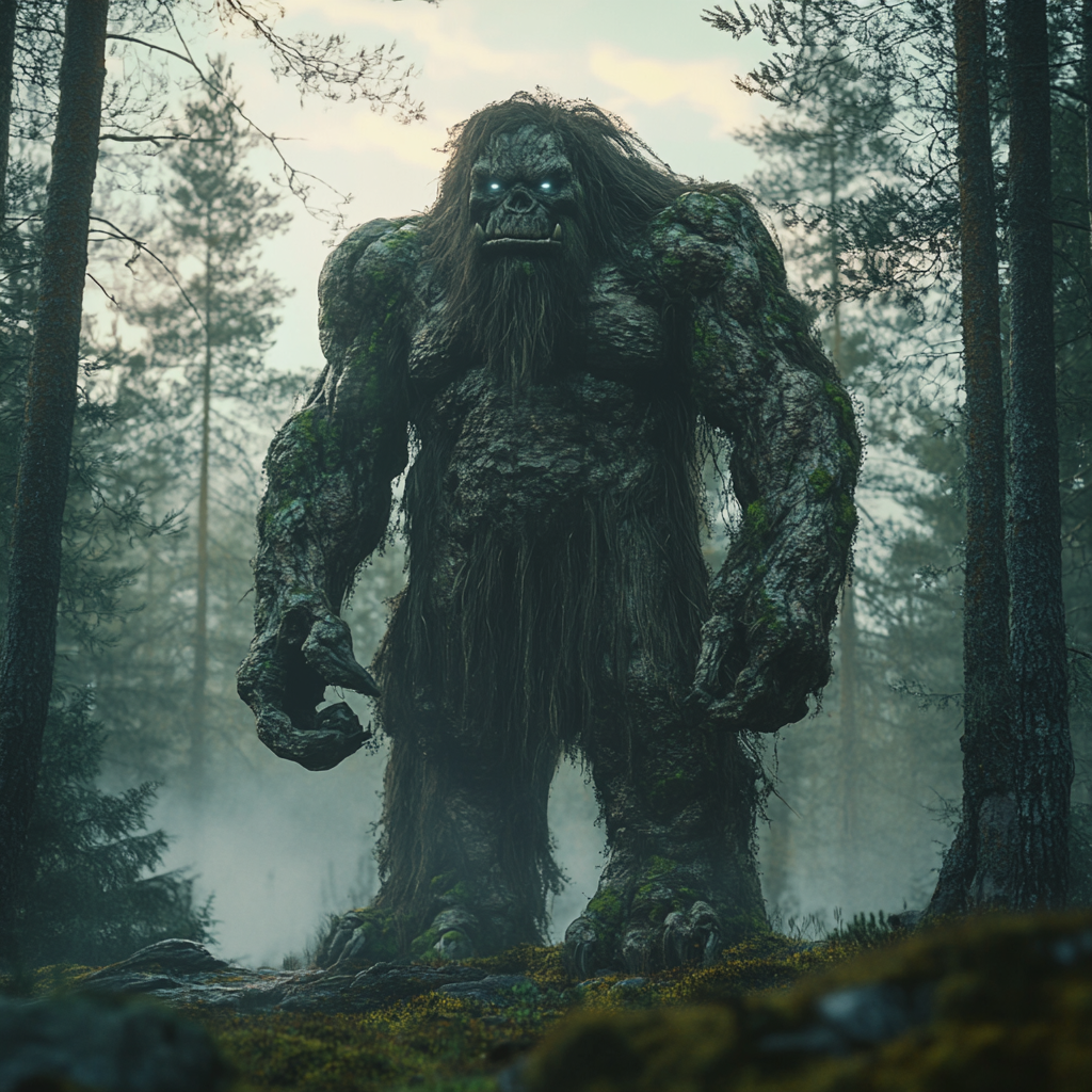 Mystical Scandinavian Troll in Pine Forest