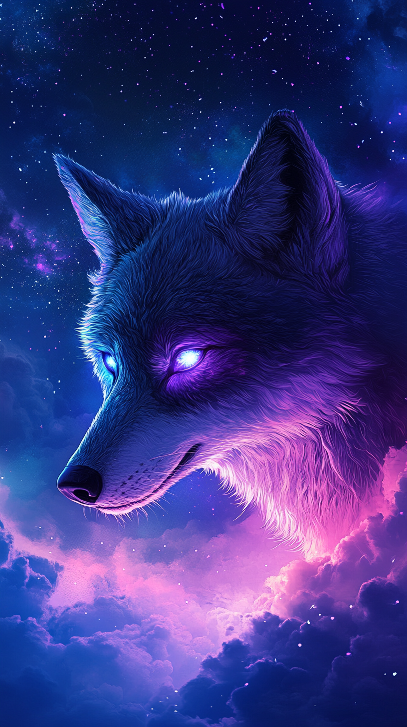 Mystical Wolf in Ethereal Starry Sky Fantasy Art