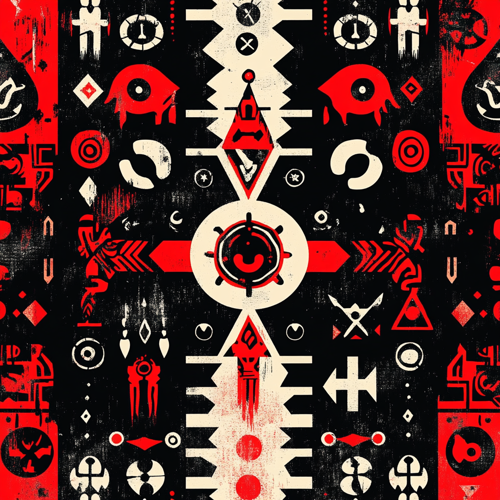 Mystical red black white symbols showing strength and courage