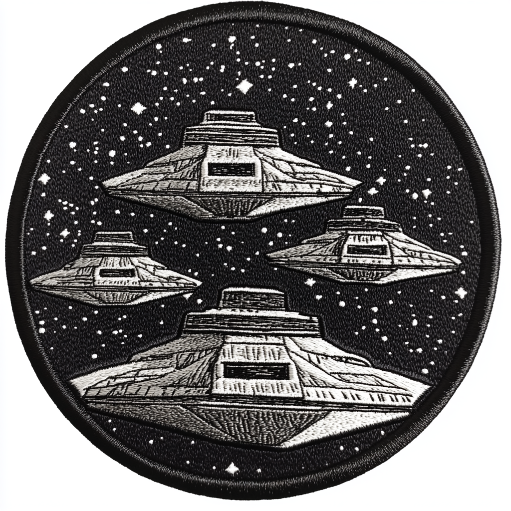 NASA-style embroidered patch with starships and nebula